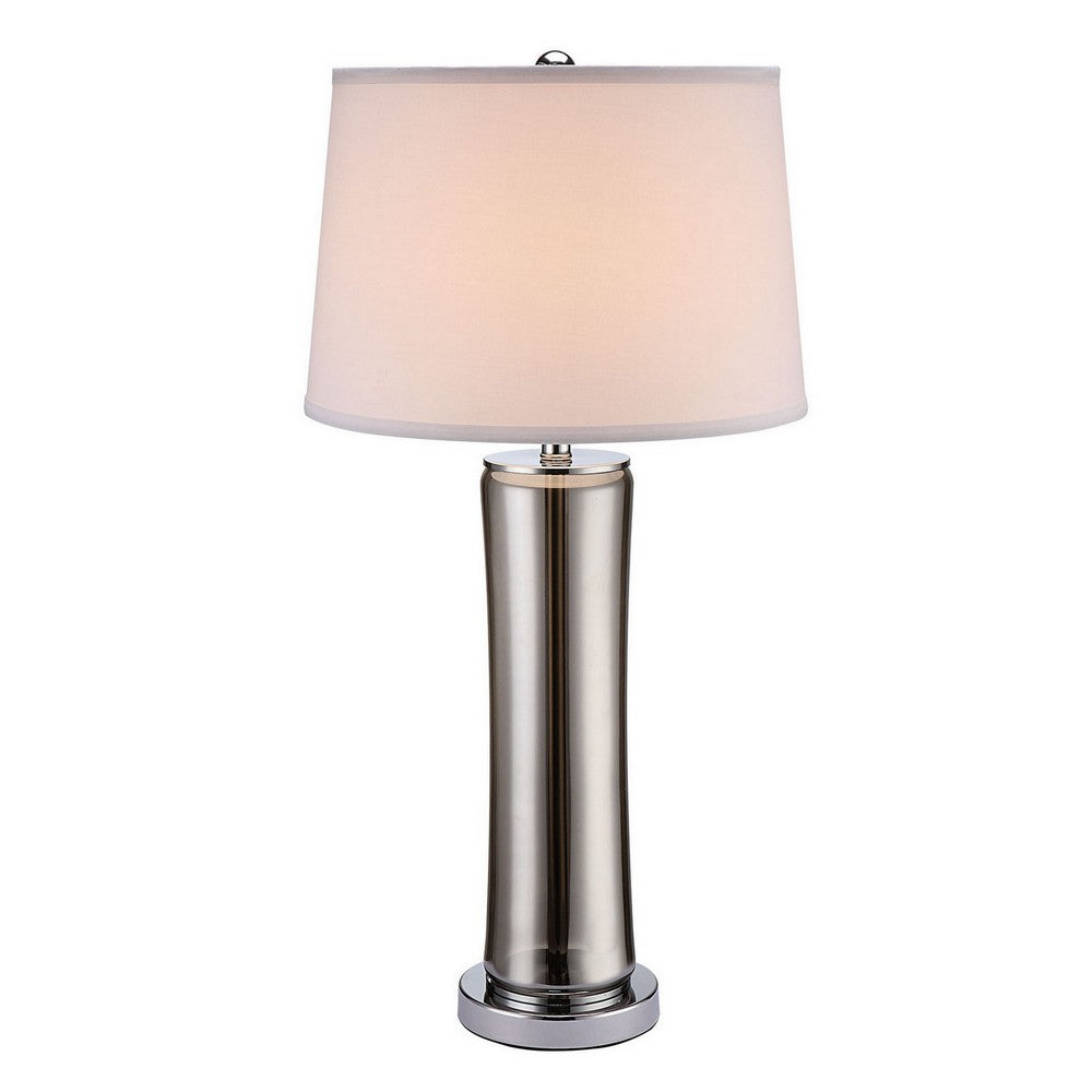 29 Inch Table Lamp, Empire Shade, Set of 2, Glass, Clear Smoke Gray