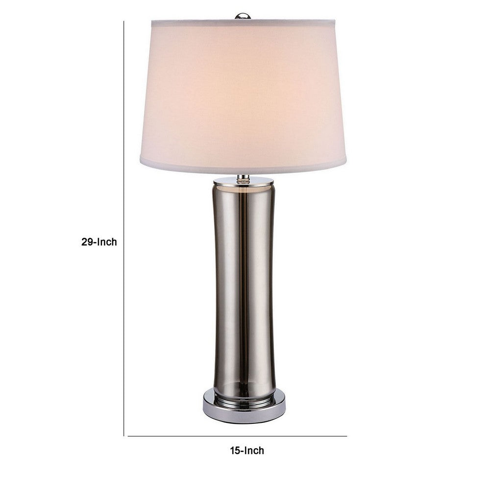 29 Inch Table Lamp, Empire Shade, Set of 2, Glass, Clear Smoke Gray