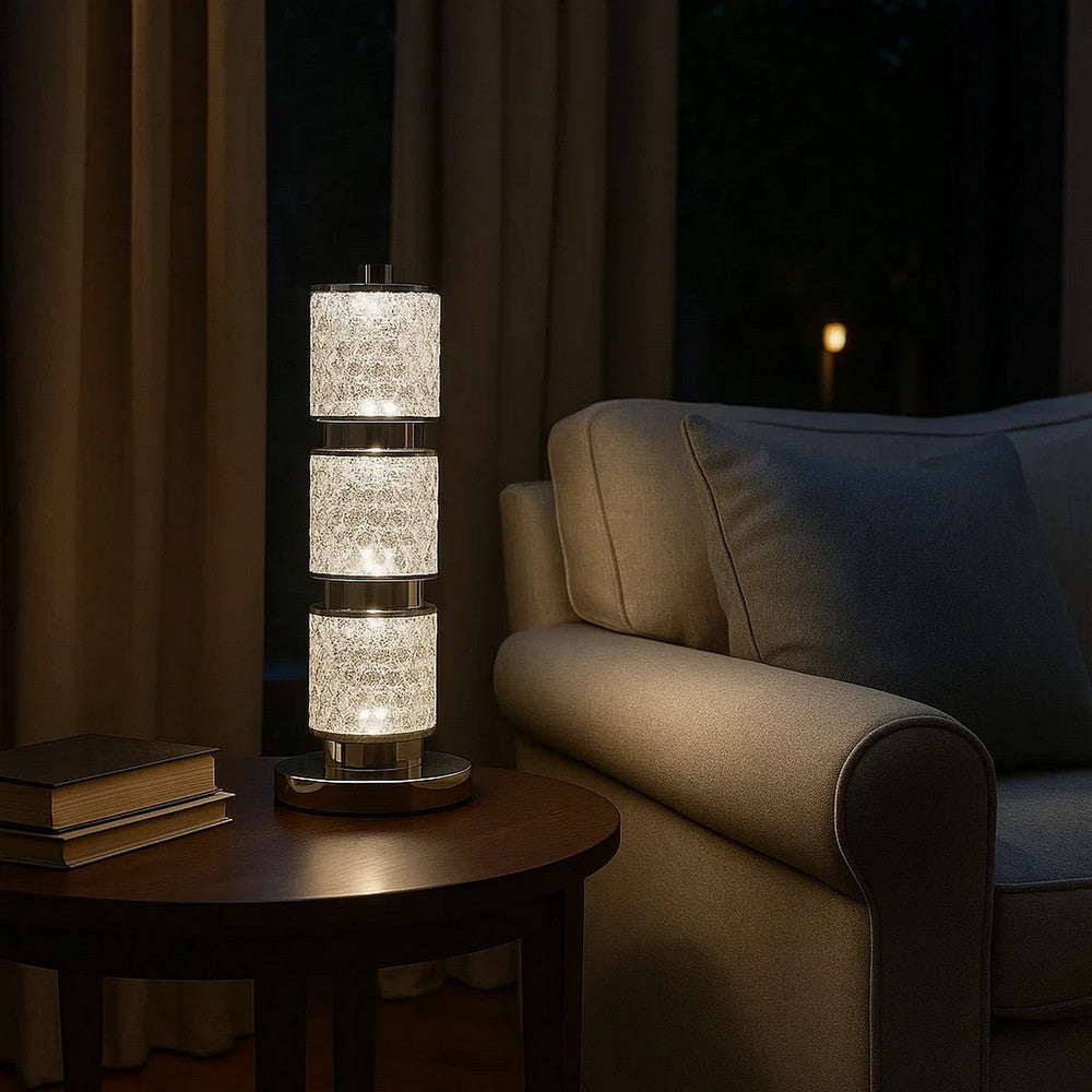 Siri 19 Inch Table Lamp with LED Glass Shade, Metal Base, Nickel Finish