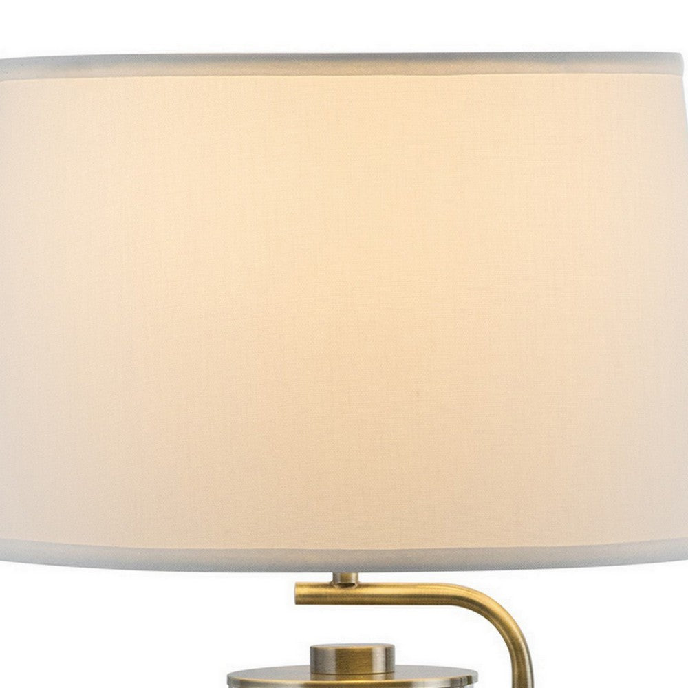 29 Inch Table Lamp with LED Night Light Stand, Glass, Antique Brass