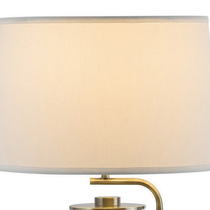 29 Inch Table Lamp with LED Night Light Stand, Glass, Antique Brass