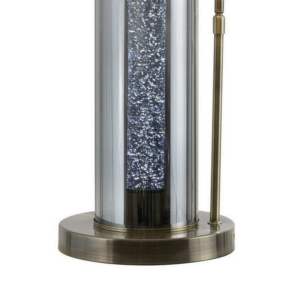 29 Inch Table Lamp with LED Night Light Stand, Glass, Antique Brass