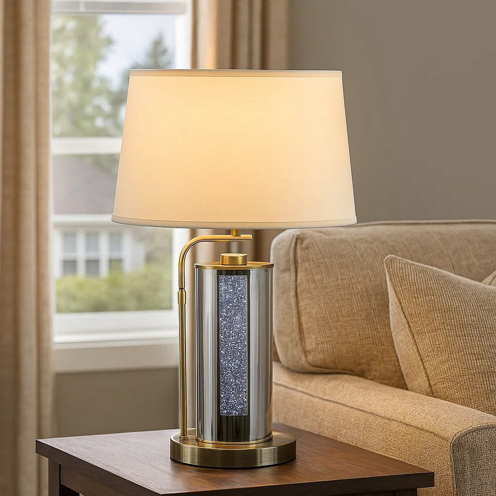 29 Inch Table Lamp with LED Night Light Stand, Glass, Antique Brass
