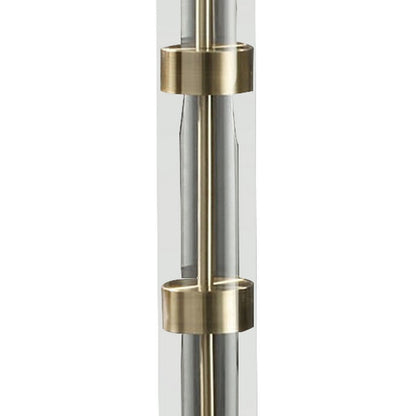 Kria 60 Inch Floor Lamp, Clear Glass Stand, Metal Bands, Antique Brass