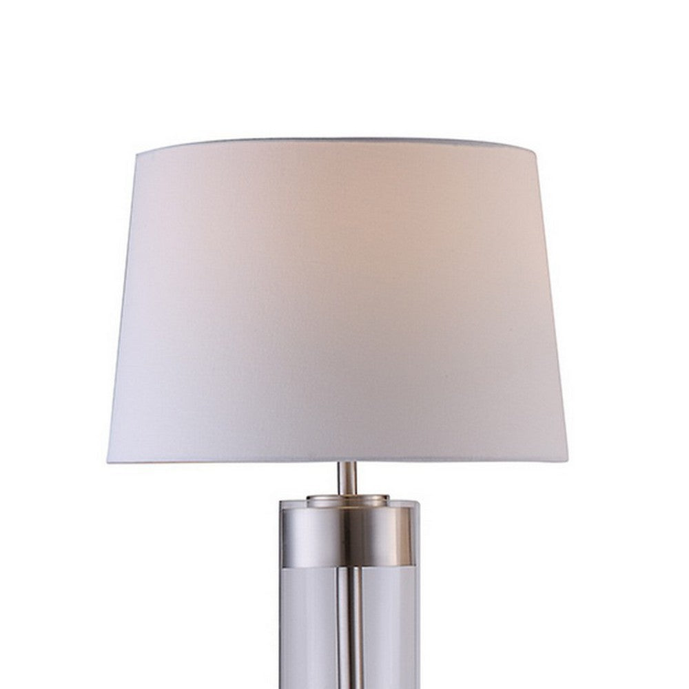 Kria 60 Inch Floor Lamp, Clear Glass Stand, Metal Bands, Satin Nickel