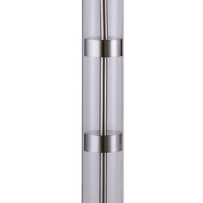 Kria 60 Inch Floor Lamp, Clear Glass Stand, Metal Bands, Satin Nickel