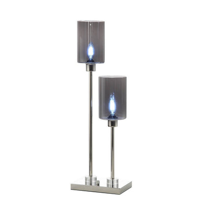 29 Inch Table Lamp with Dual Gray Shade, Glass and Metal, Nickel Finish