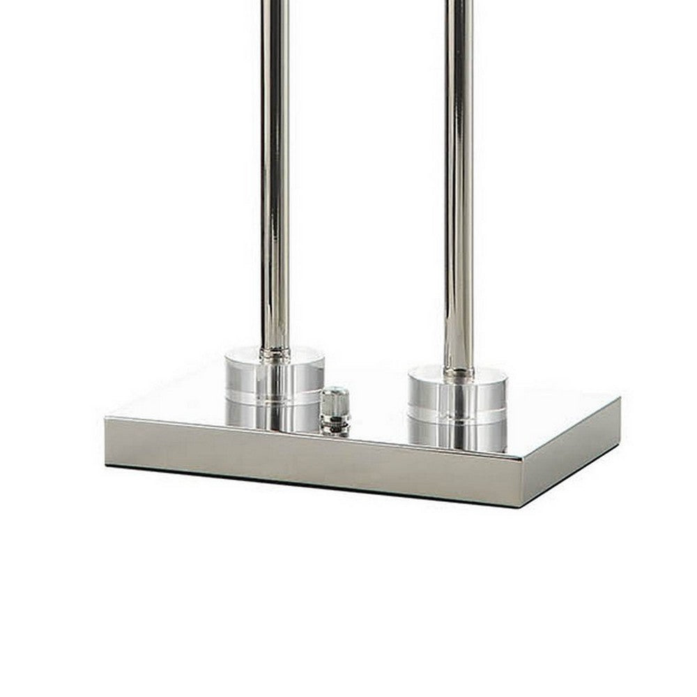29 Inch Table Lamp with Dual Gray Shade, Glass and Metal, Nickel Finish