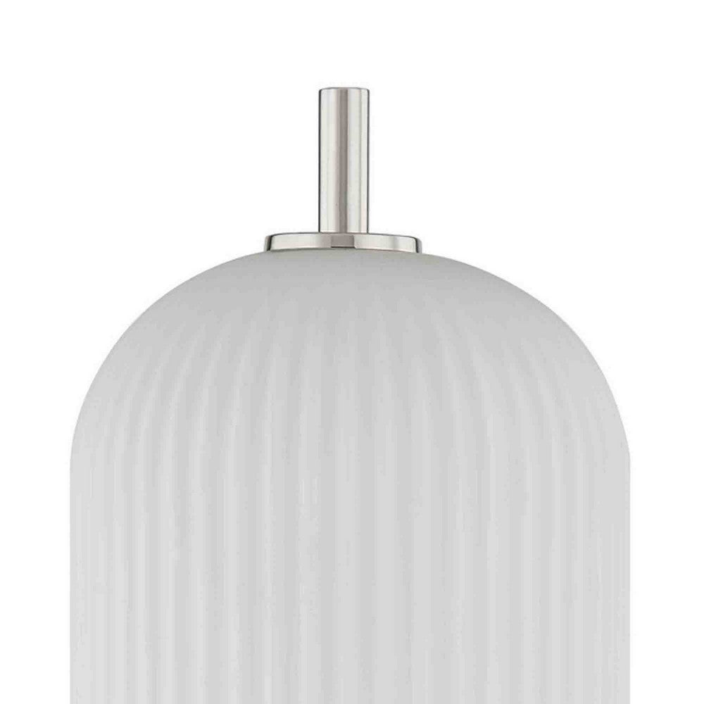 Aimy 27 Inch Table Lamp, LED Glass Shade, Metal, Chrome and White Finish