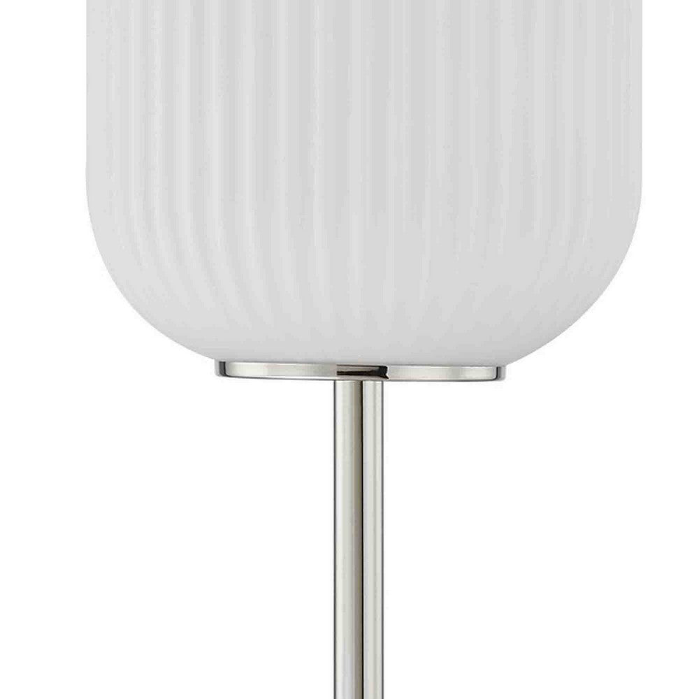 Aimy 27 Inch Table Lamp, LED Glass Shade, Metal, Chrome and White Finish