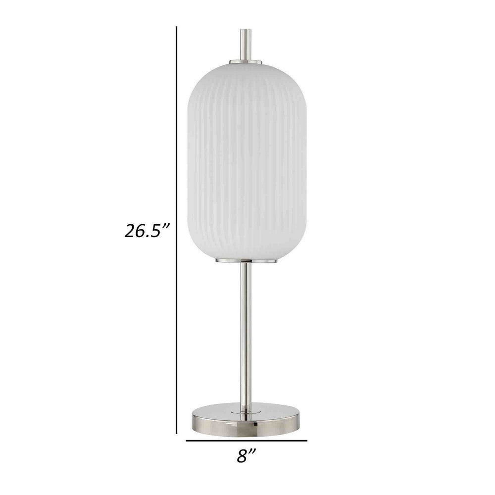 Aimy 27 Inch Table Lamp, LED Glass Shade, Metal, Chrome and White Finish