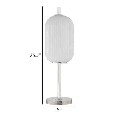 Aimy 27 Inch Table Lamp, LED Glass Shade, Metal, Chrome and White Finish