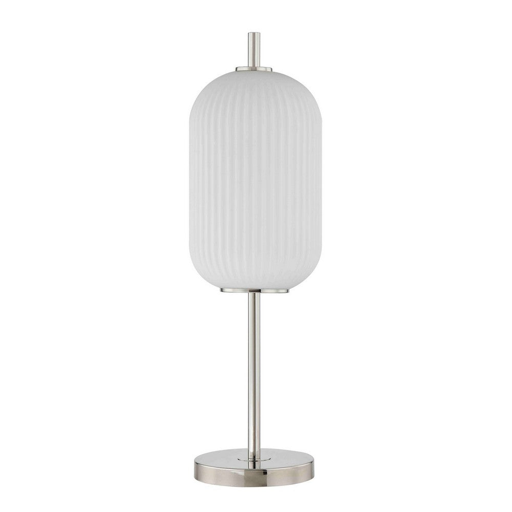 Aimy 27 Inch Table Lamp, LED Glass Shade, Metal, Chrome and White Finish