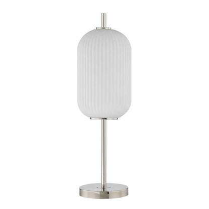 Aimy 27 Inch Table Lamp, LED Glass Shade, Metal, Chrome and White Finish