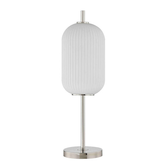 Aimy 27 Inch Table Lamp, LED Glass Shade, Metal, Chrome and White Finish