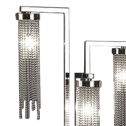 61 Inch Floor Lamp, 3 Crystal Cascade Style Shade, Chrome Finished Metal