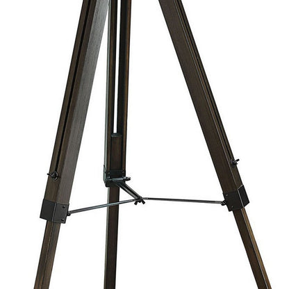 55 Inch Floor Lamp with Tripod Legs, Spotlight Design, Wood, Black Finish
