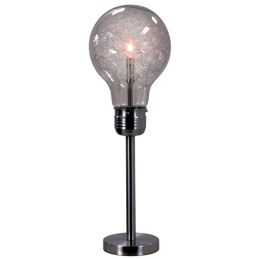 Febe 26 Inch Table Lamp, Large Bulb Shade, Glass, Metal, Black Nickel