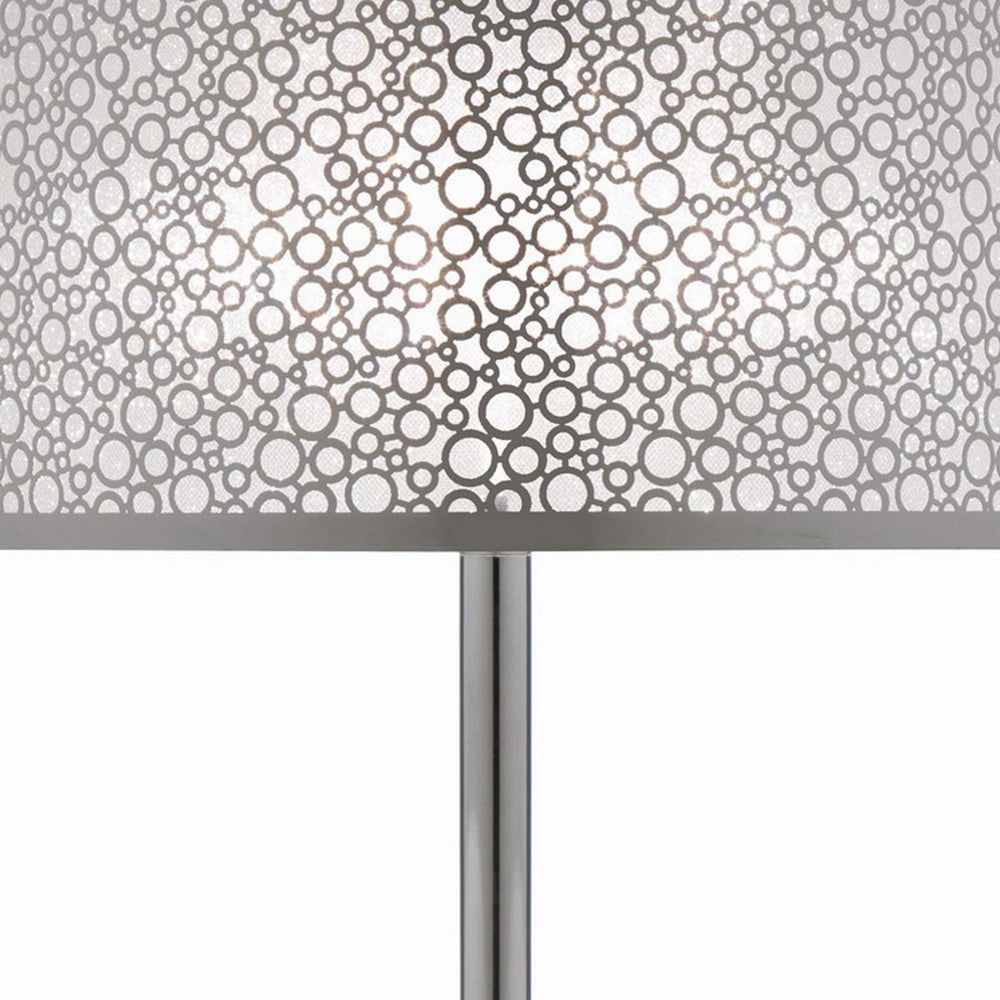 27 Inch Table Lamp with Metal and Fabric Shade, 
Sleek Chrome Finish