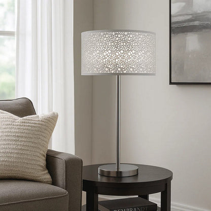 27 Inch Table Lamp with Metal and Fabric Shade, 
Sleek Chrome Finish