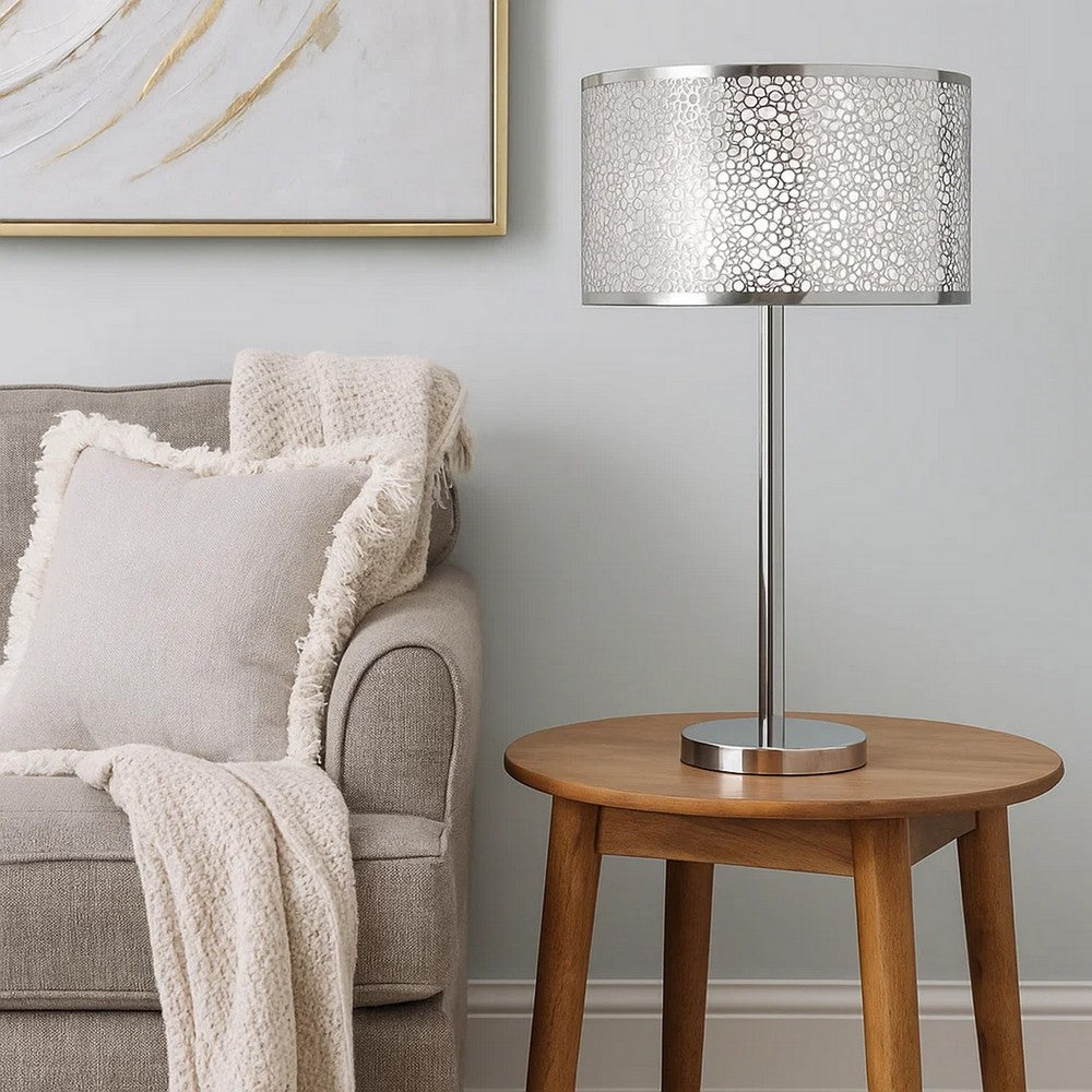 27 Inch Table Lamp with Metal and Fabric Shade, 
Sleek Chrome Finish