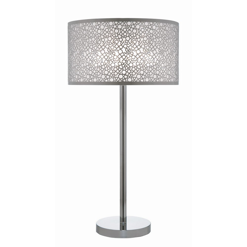 27 Inch Table Lamp with Metal and Fabric Shade, 
Sleek Chrome Finish