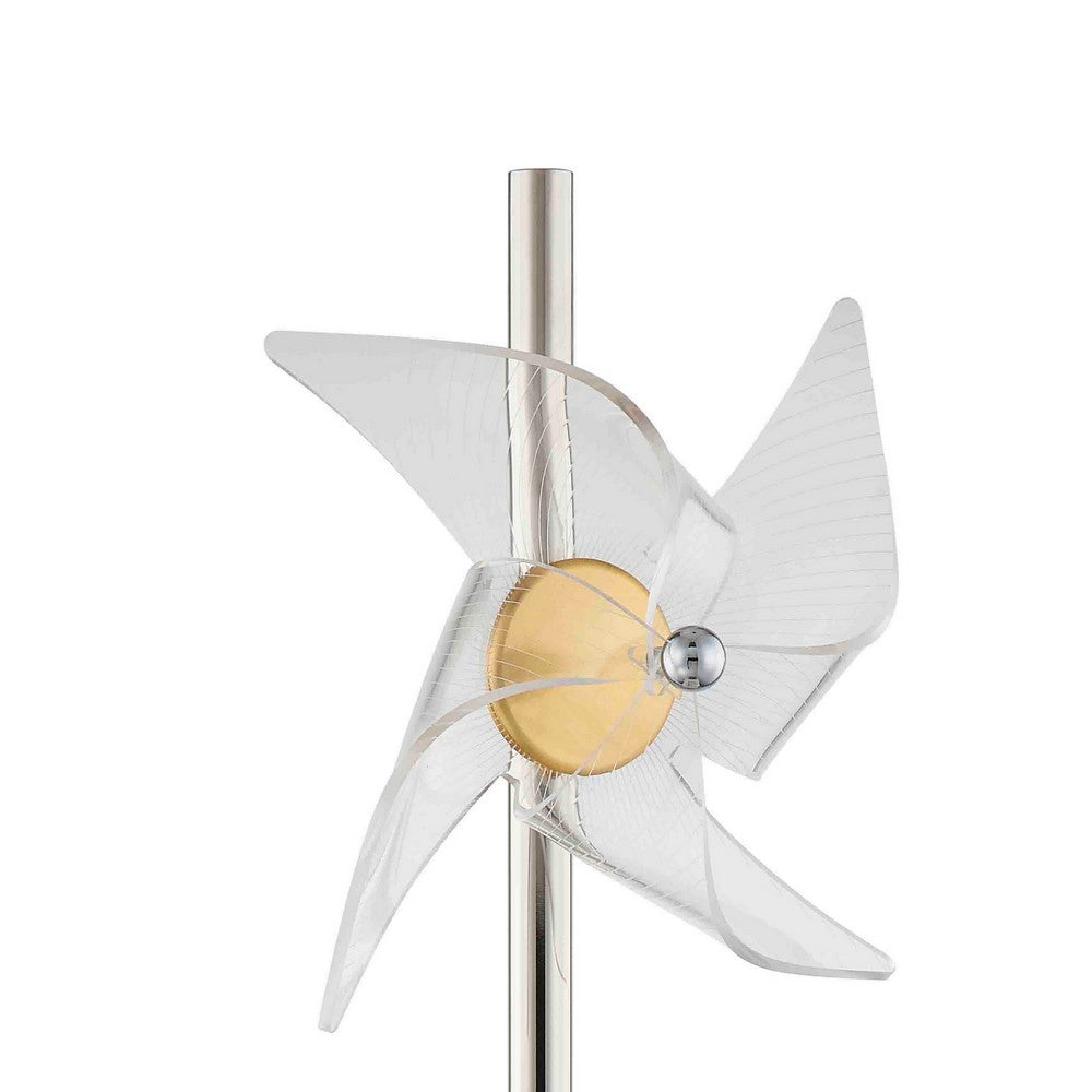 29 Inch Table Lamp, LED Pinwheel Shades, Metal, Acrylic, Sand Chrome