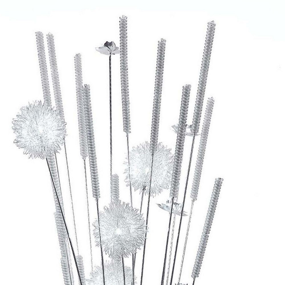 63 Inch Floor Lamp, Flower Vase Design, Wire Base, Metal, Chrome Finish