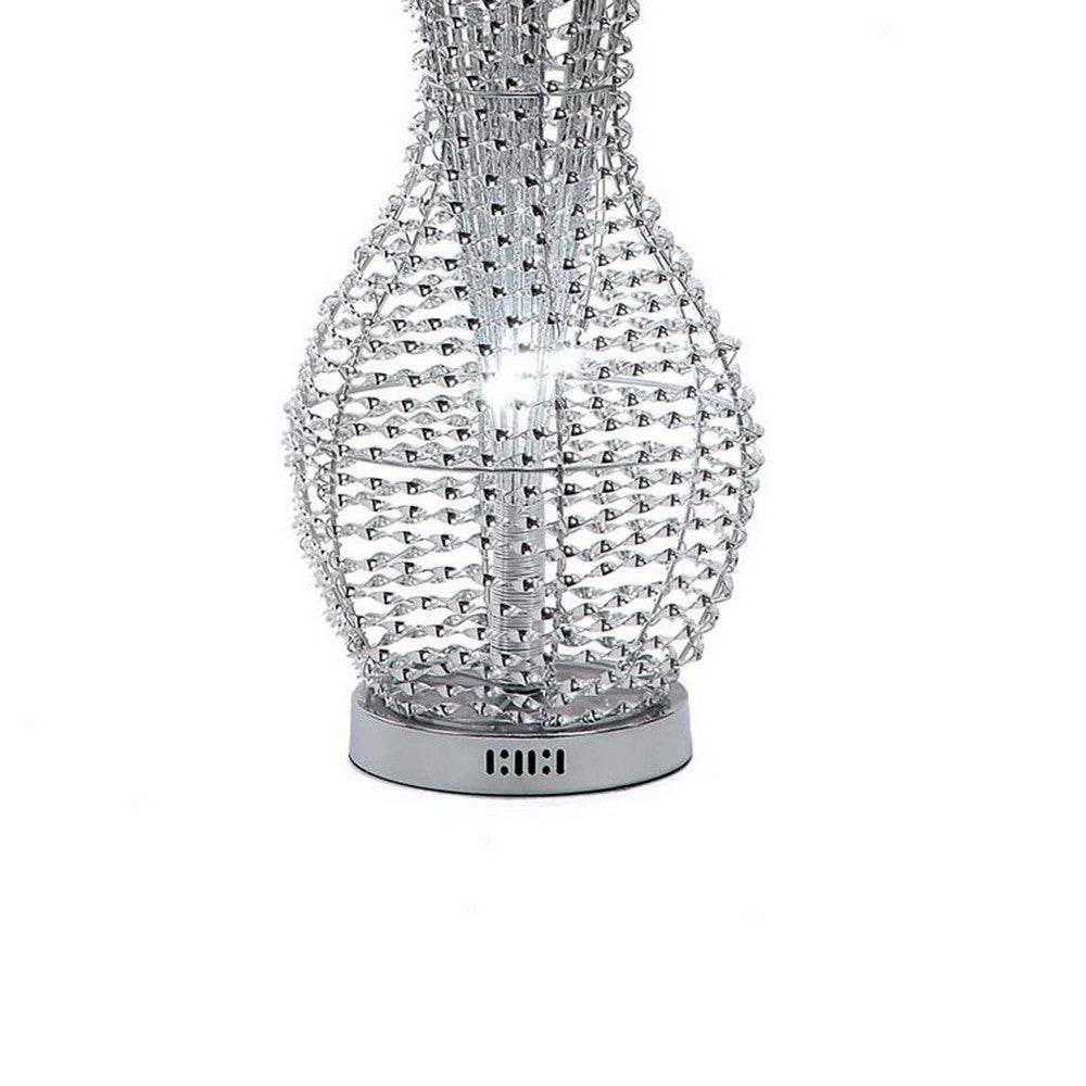 63 Inch Floor Lamp, Flower Vase Design, Wire Base, Metal, Chrome Finish