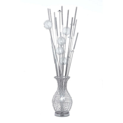 63 Inch Floor Lamp, Flower Vase Design, Wire Base, Metal, Chrome Finish
