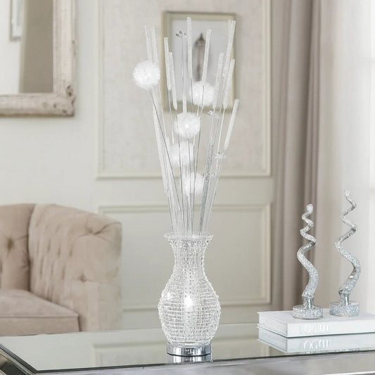 63 Inch Floor Lamp, Flower Vase Design, Wire Base, Metal, Chrome Finish