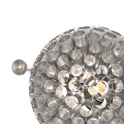 32 Inch Table Lamp, Round Shades, Curved Stem, Sand Chrome Finished Metal