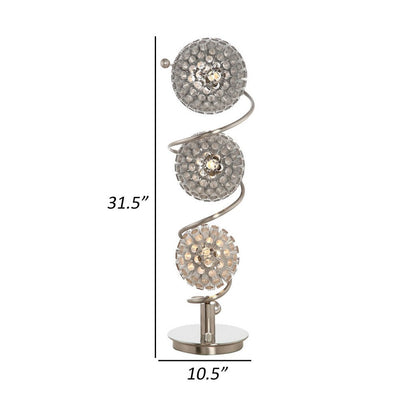 32 Inch Table Lamp, Round Shades, Curved Stem, Sand Chrome Finished Metal