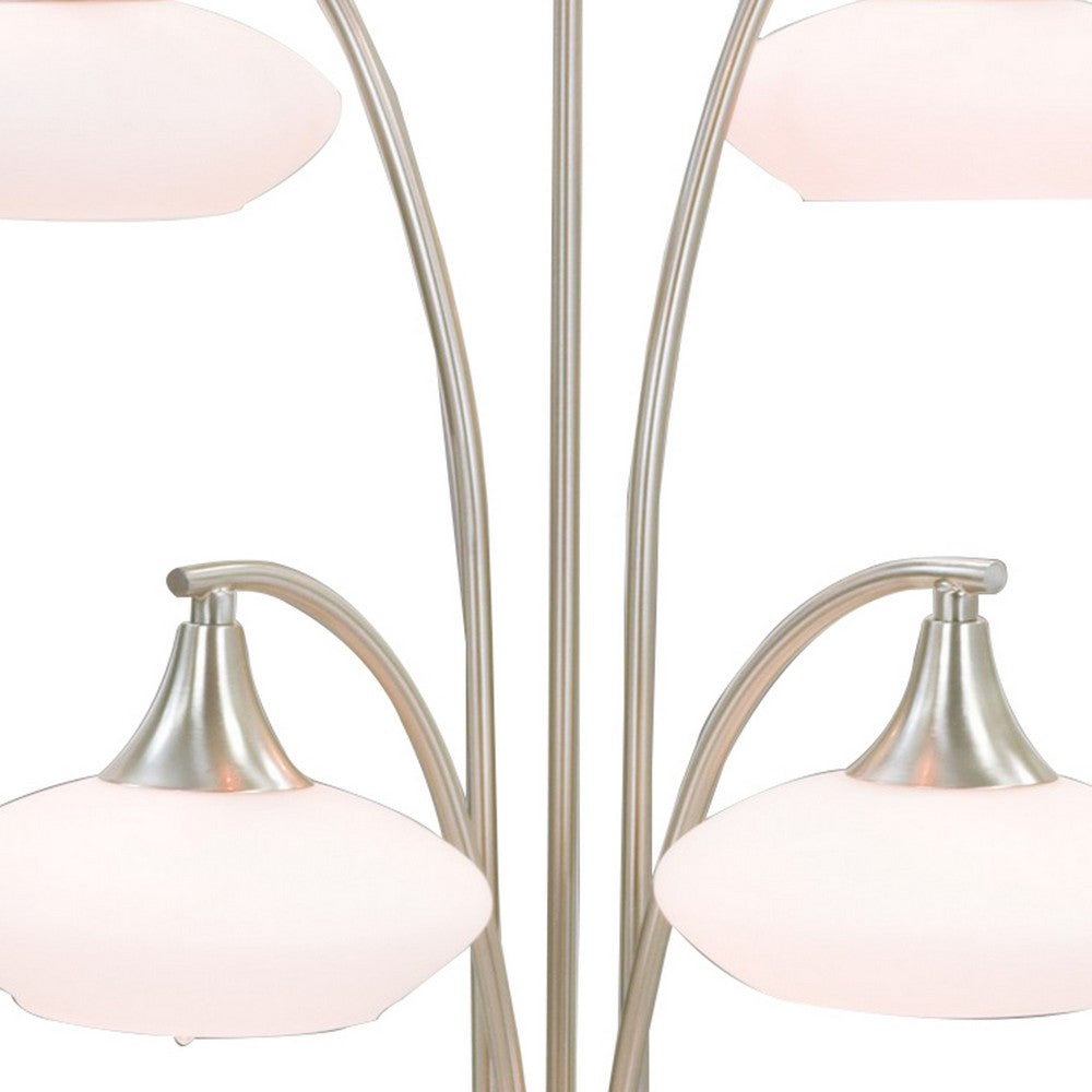 31 Inch Table Lamp, 5 Dome Shape Shades, Glass, Sand Chrome Finished Metal