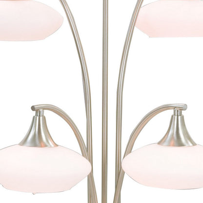 31 Inch Table Lamp, 5 Dome Shape Shades, Glass, Sand Chrome Finished Metal