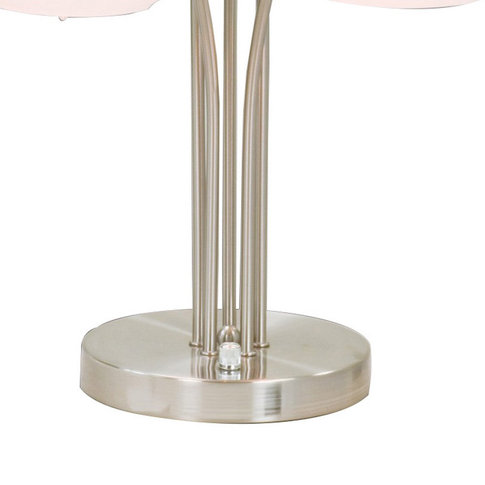 31 Inch Table Lamp, 5 Dome Shape Shades, Glass, Sand Chrome Finished Metal