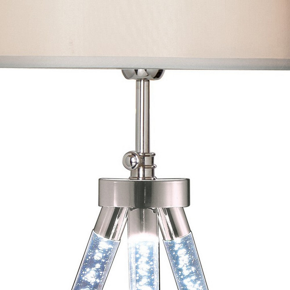 28 Inch Table Lamp, LED Tripod Base, Acrylic and Sand Chrome Finished Metal