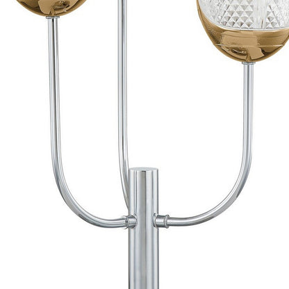 25 Inch Table Lamp, 3 Globe Crystal Shades, Modern Nickel Metal Base