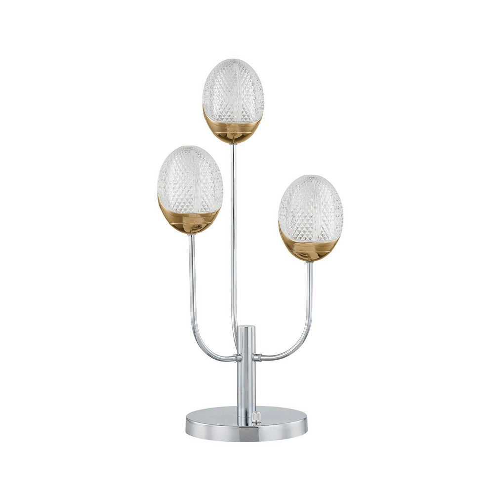 25 Inch Table Lamp, 3 Globe Crystal Shades, Modern Nickel Metal Base