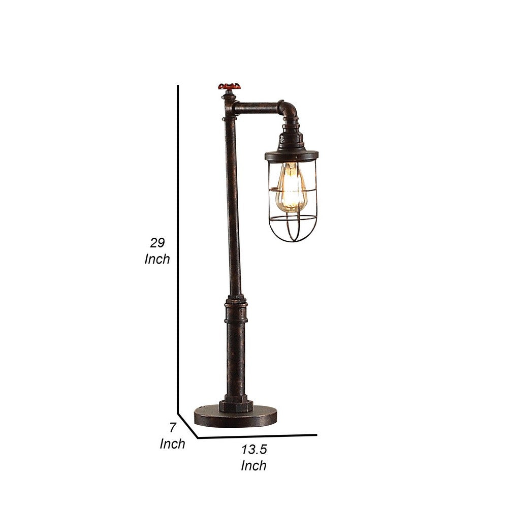 29 Inch Table Lamp, Dome Shade, Industrial Pipe Design, Rustic Bronze