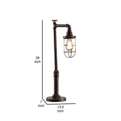 29 Inch Table Lamp, Dome Shade, Industrial Pipe Design, Rustic Bronze
