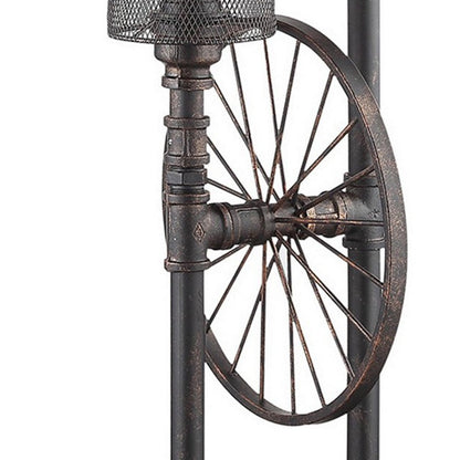34 Inch Table Lamp, Drum Mesh Shade, Metal Base, Rustic Bronze Finish