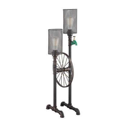 34 Inch Table Lamp, Drum Mesh Shade, Metal Base, Rustic Bronze Finish