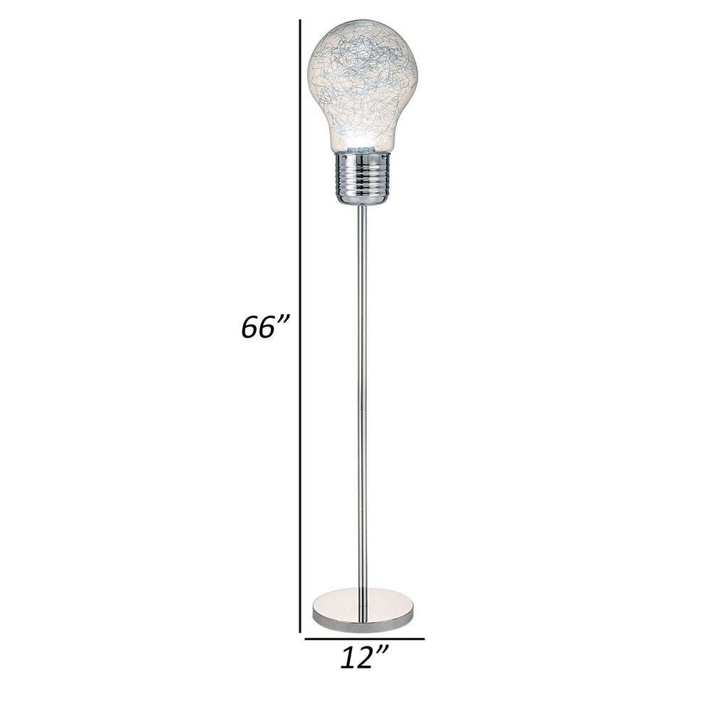 Zoom 66 Inch Floor Lamp, Globe Glass Shade in a Bulb Design, Silver