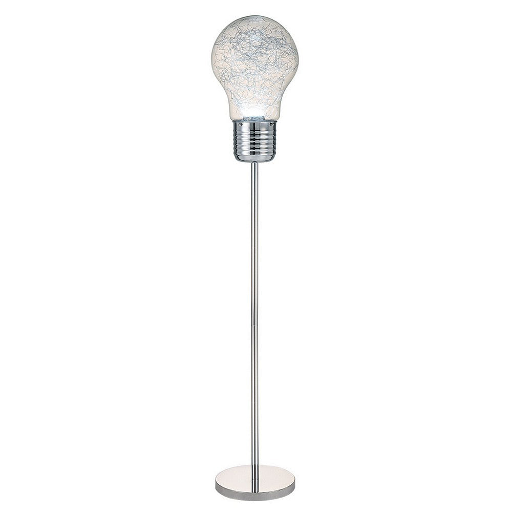 Zoom 66 Inch Floor Lamp, Globe Glass Shade in a Bulb Design, Silver