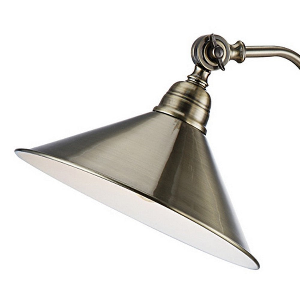 28 Inch Table Lamp, Classic Cone Shape Metal Shade, Antique Rustic Brass