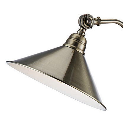 28 Inch Table Lamp, Classic Cone Shape Metal Shade, Antique Rustic Brass