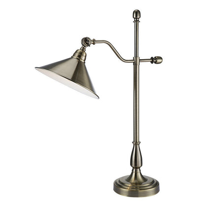 28 Inch Table Lamp, Classic Cone Shape Metal Shade, Antique Rustic Brass