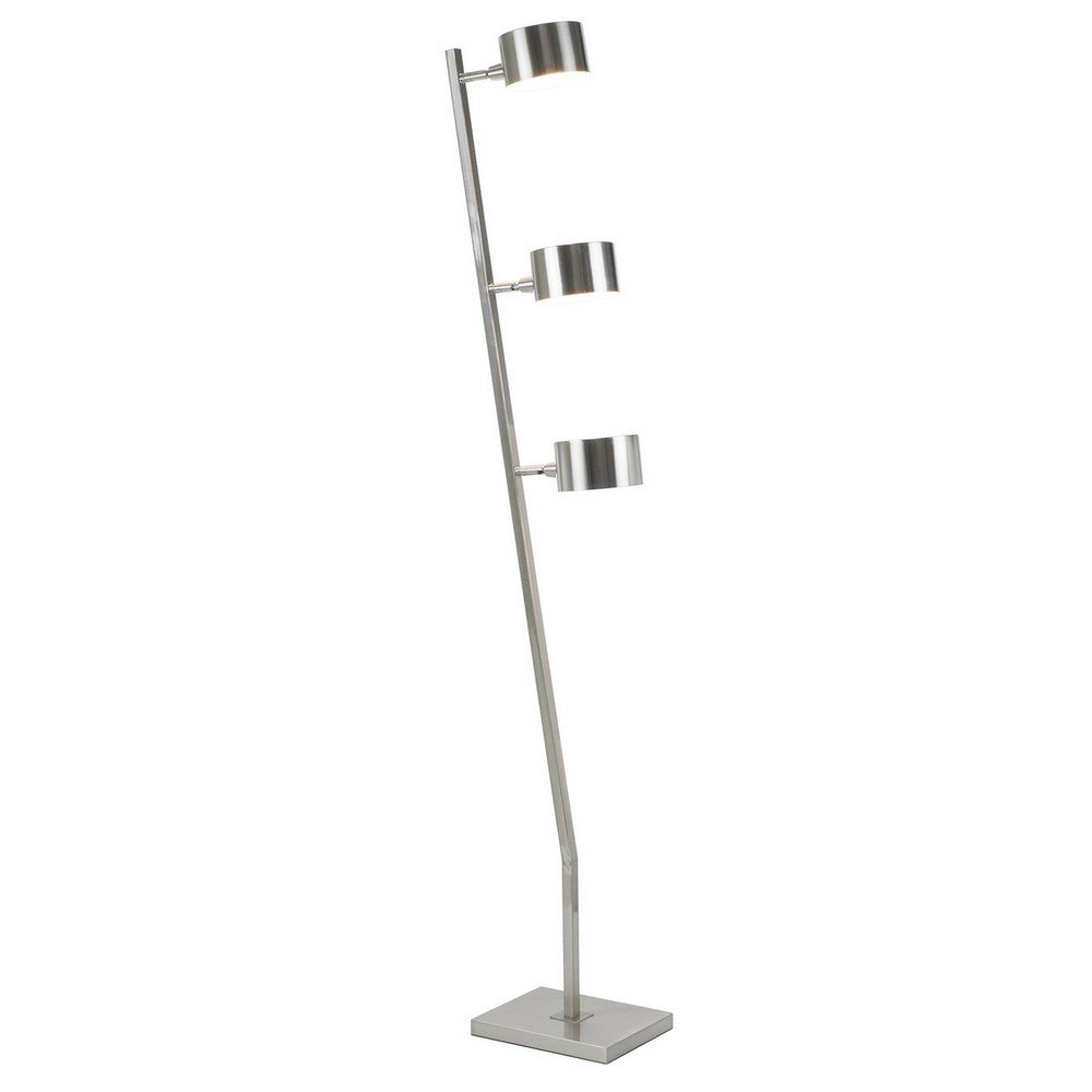 60 Inch Floor Lamp, 3 Drum Metal Shades, Modern Style, Silver Frame