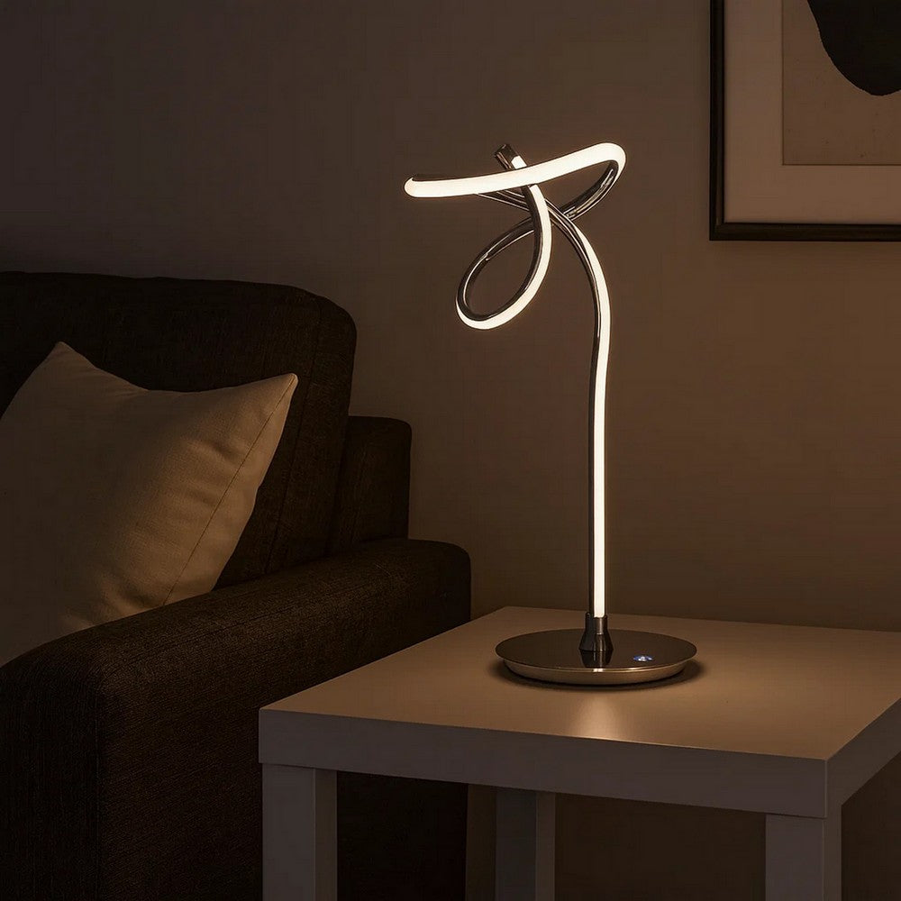 Sea 22 Inch Table Lamp, Accent Twisted LED Light, Modern Style, Chrome Base
